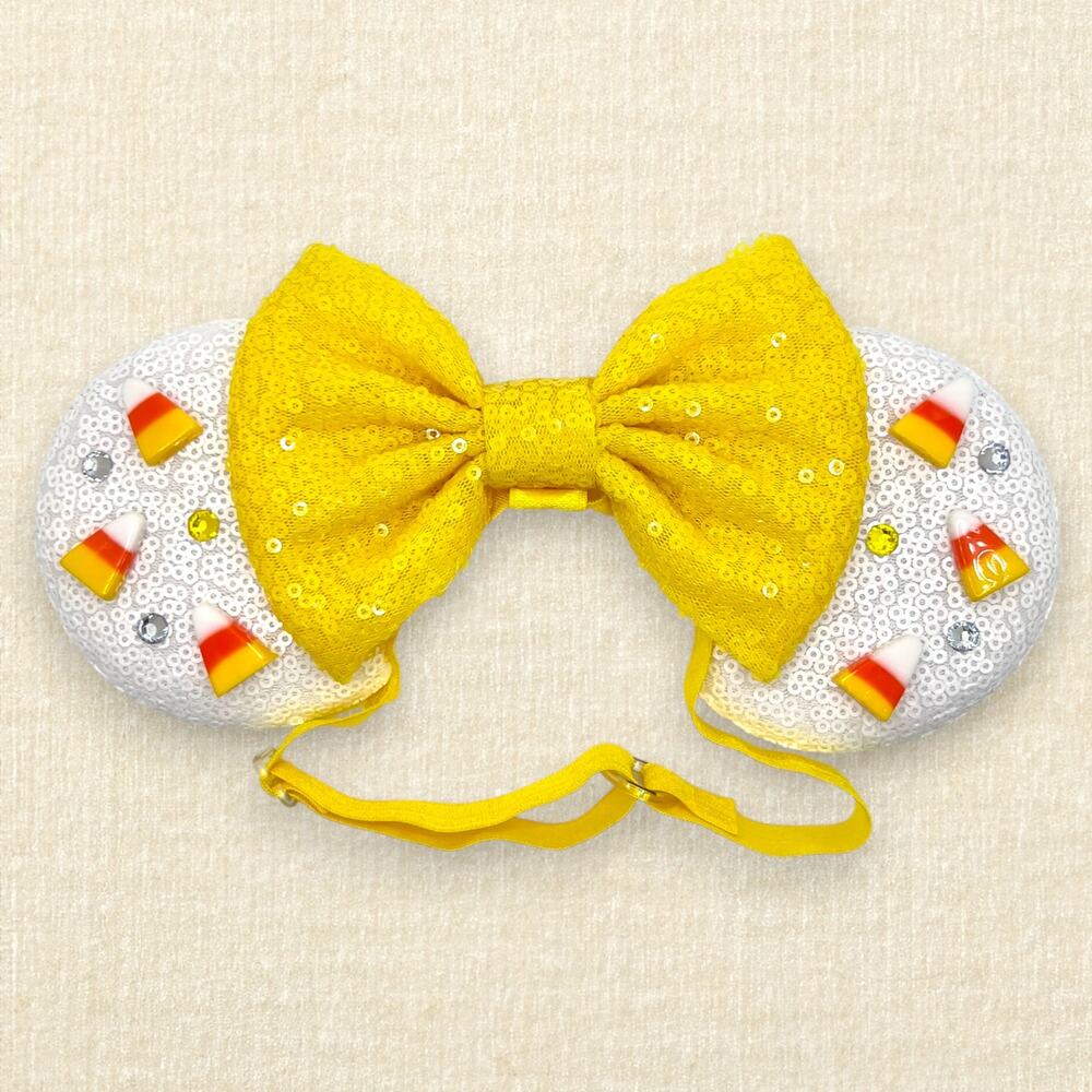 Elastic White Sequin Candy Corn Minnie Ears | Disney-Inspired Mouse Ears